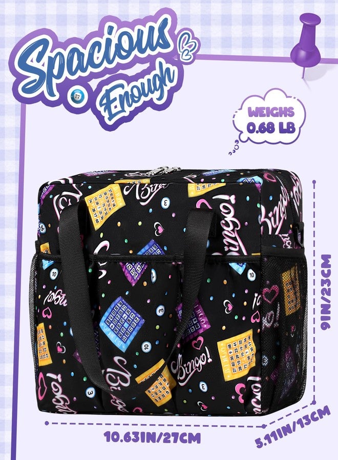 FOKDUVB Bingo Bag with Pockets for Daubers Dabbers Dobbers Dotters Casino Bingo Game Accessories for Adults Seniors Black - Image 4